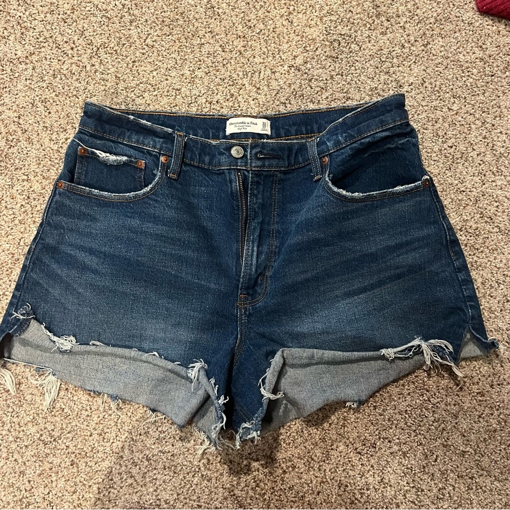 Abercrombie & Fitch The Cutoff Short High Rise Jean in Classic Blue Denim